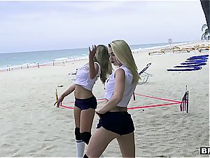 trio teenager sweeties catch a meaty impaler on the beach
